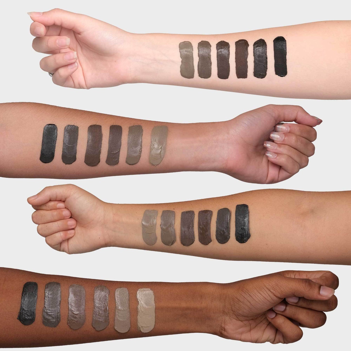 All swatches on arms of various skin types